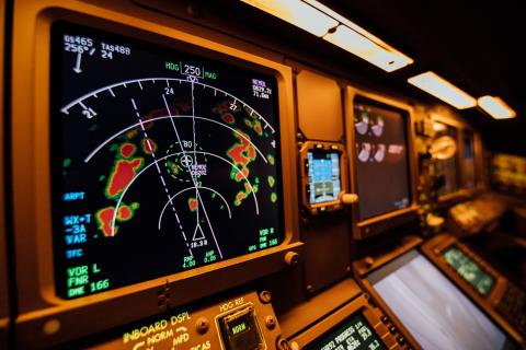 Cockpit radar showing thunderstorms up ahead