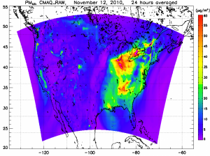 Fine particulate matter predictions over the US.