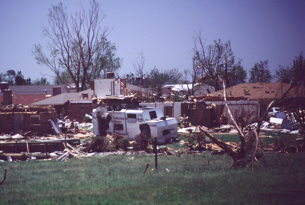 Uprooted trees in Norman, OK, after tornado on April 13, 2012