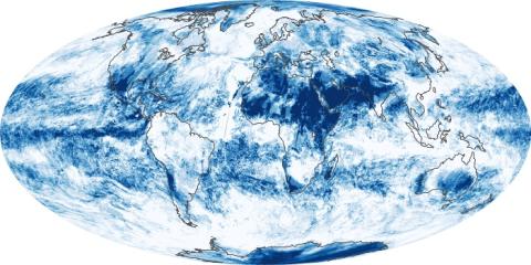 NASA Cloud Fraction map shows what fraction of an area was cloudy on average each month.